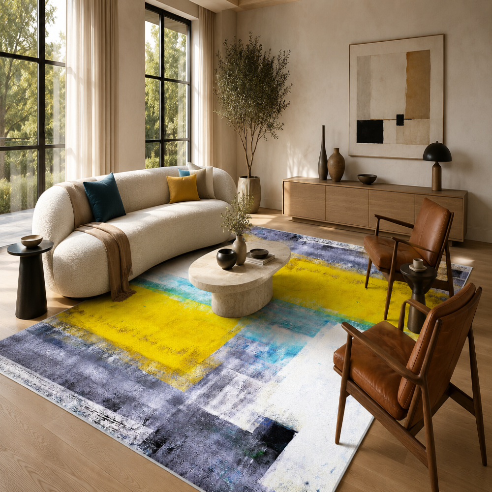 Tapis Moderne Design Jaune et Bleu - Milo