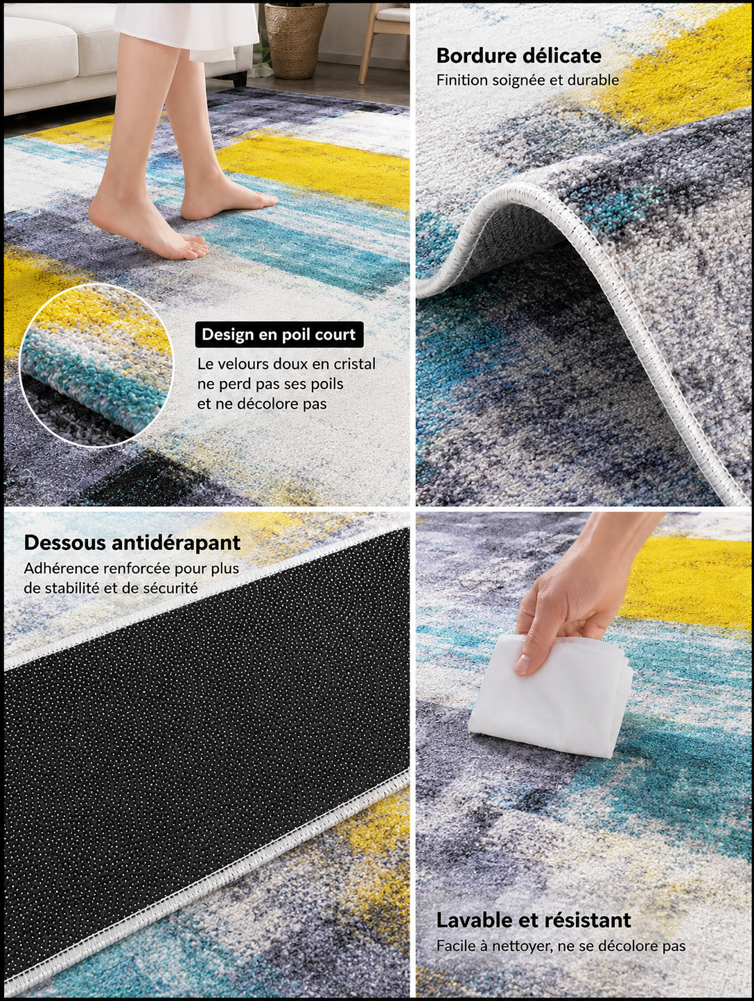 Tapis Moderne Design Jaune et Bleu - Milo