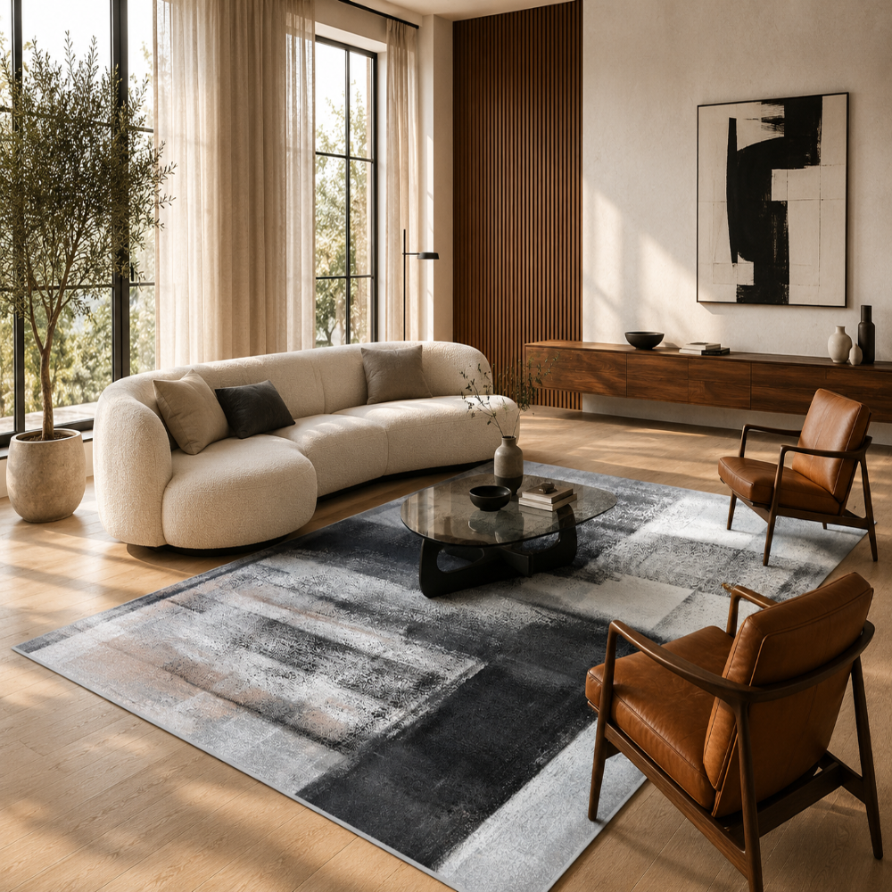 Tapis Moderne Design Anthracite et Taupe - Nova