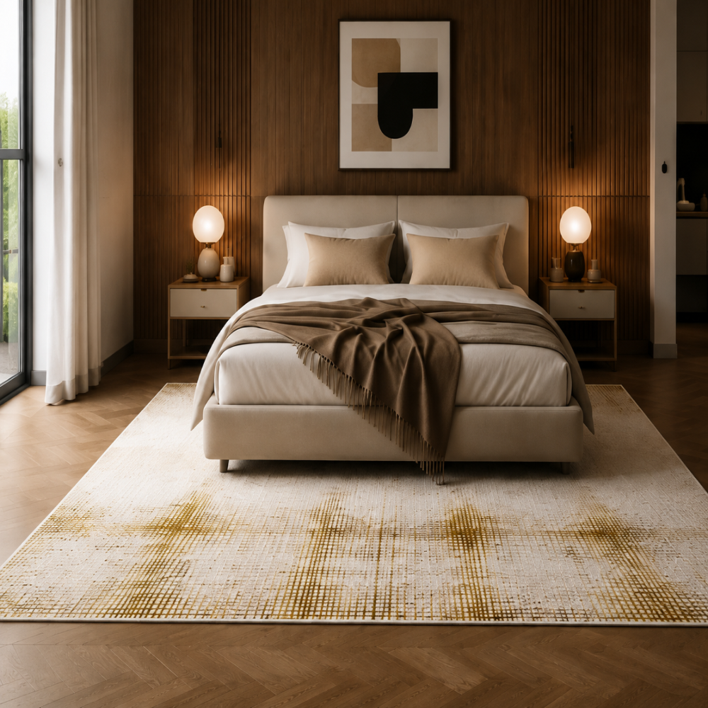 Tapis Moderne Design Ivoire et Or - Aurora