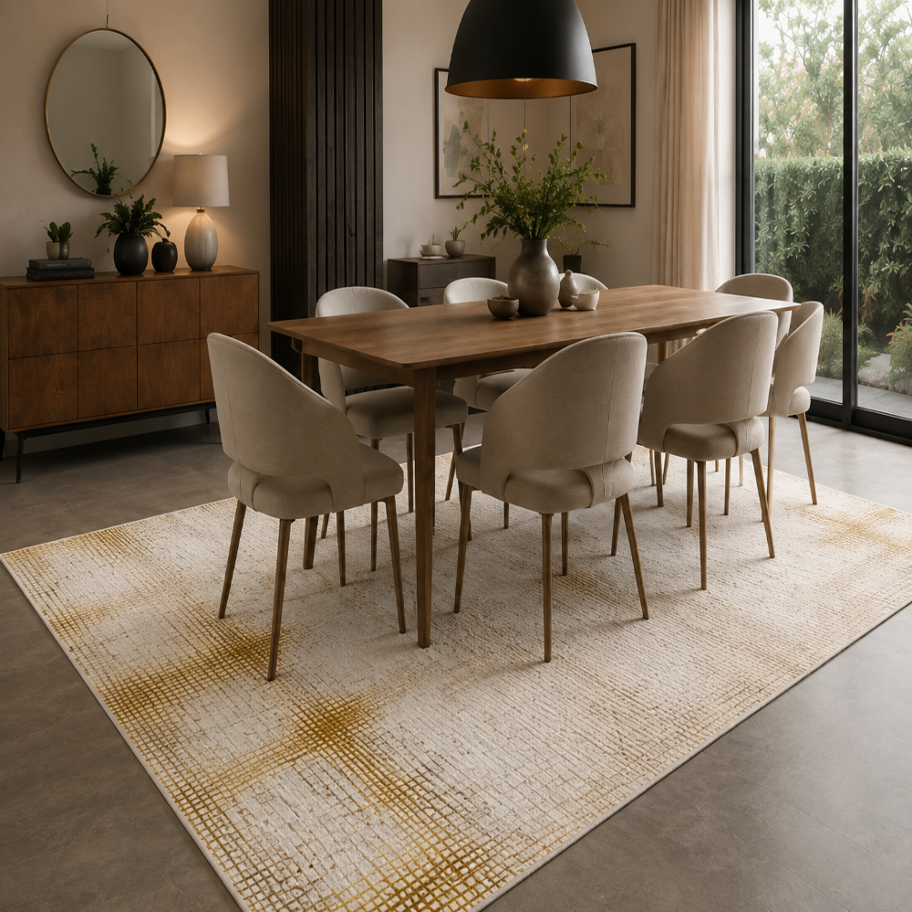 Tapis Moderne Design Ivoire et Or - Aurora