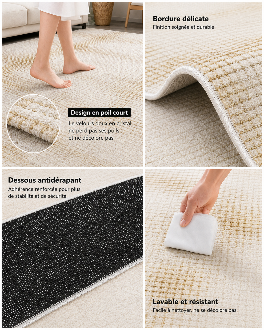 Tapis Moderne Design Ivoire et Or - Aurora