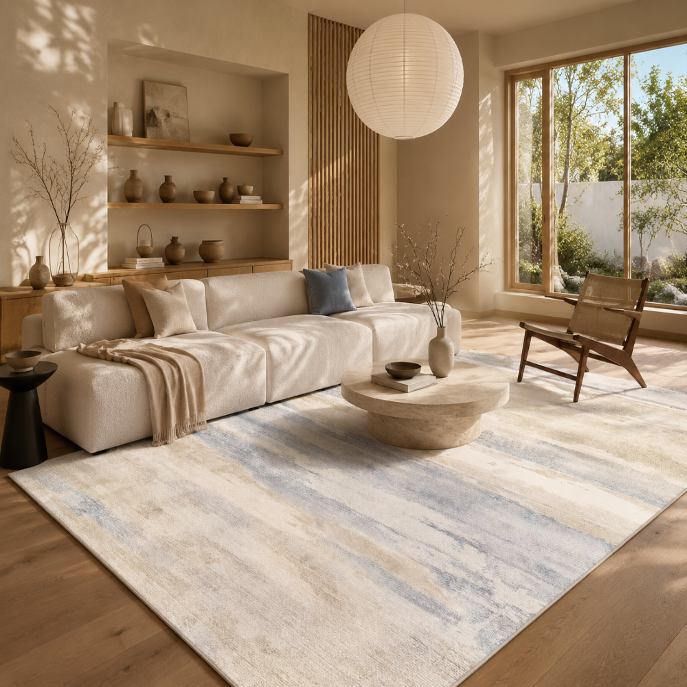Tapis Moderne Design Bleu ciel et Ivoire - Azur