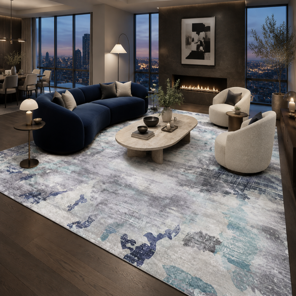 Tapis Moderne Design Gris et Bleu - Boréal