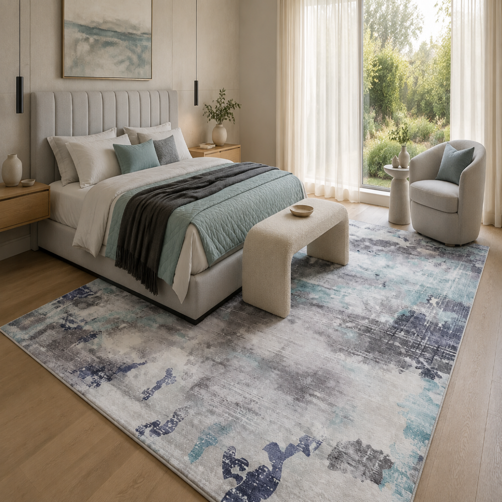 Tapis Moderne Design Gris et Bleu - Boréal
