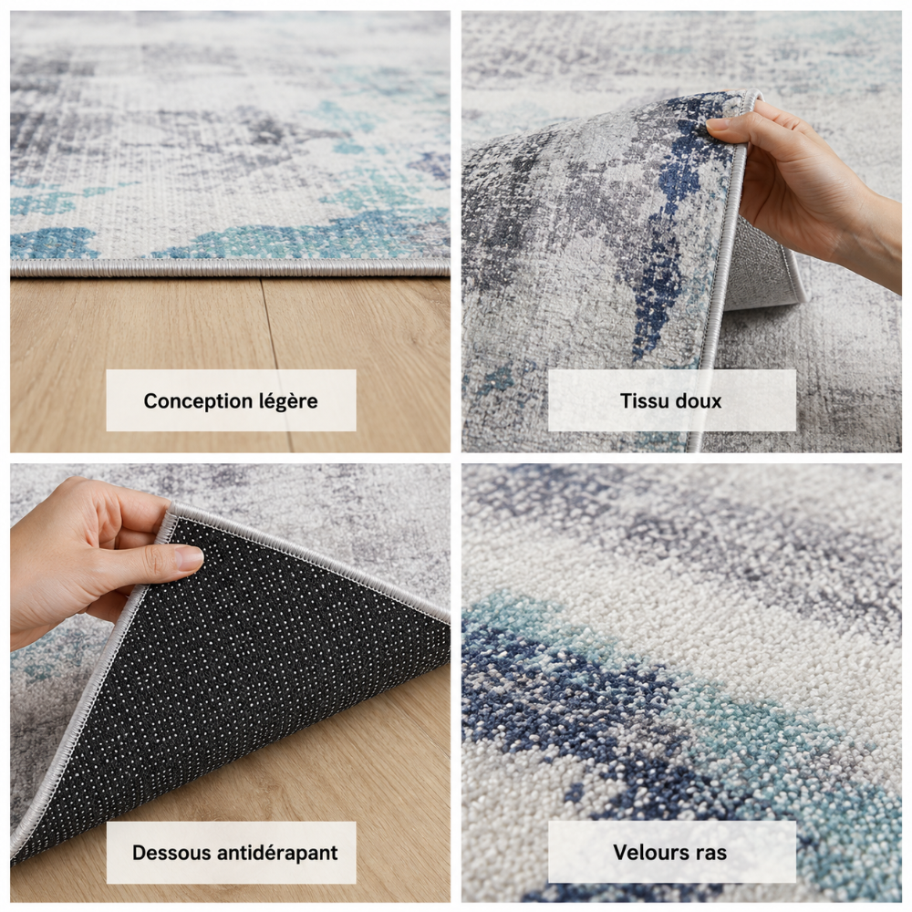 Tapis Moderne Design Gris et Bleu - Boréal