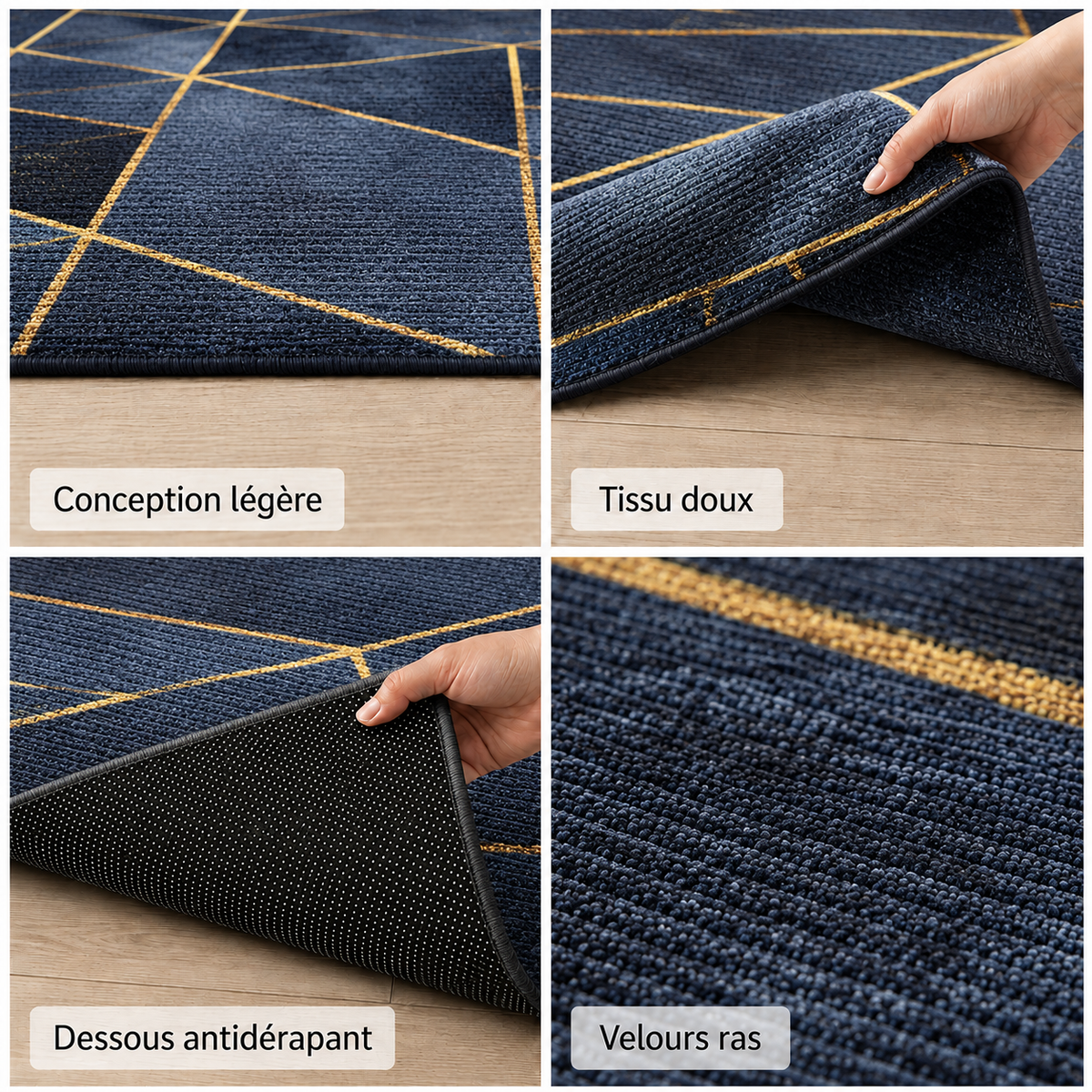 Tapis Géométrique Bleu Nuit et Doré - Noctis