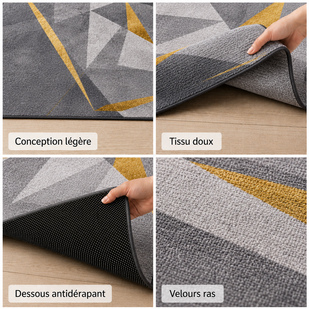 Tapis Géométrique Gris et Or - Aura