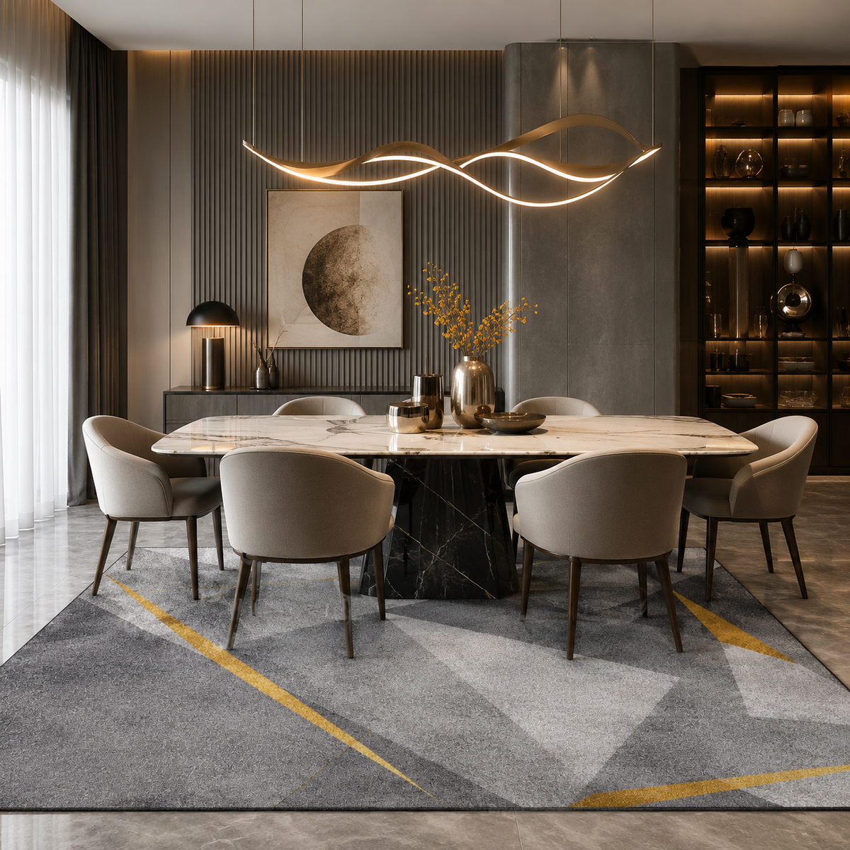 Tapis Géométrique Gris et Or - Aura
