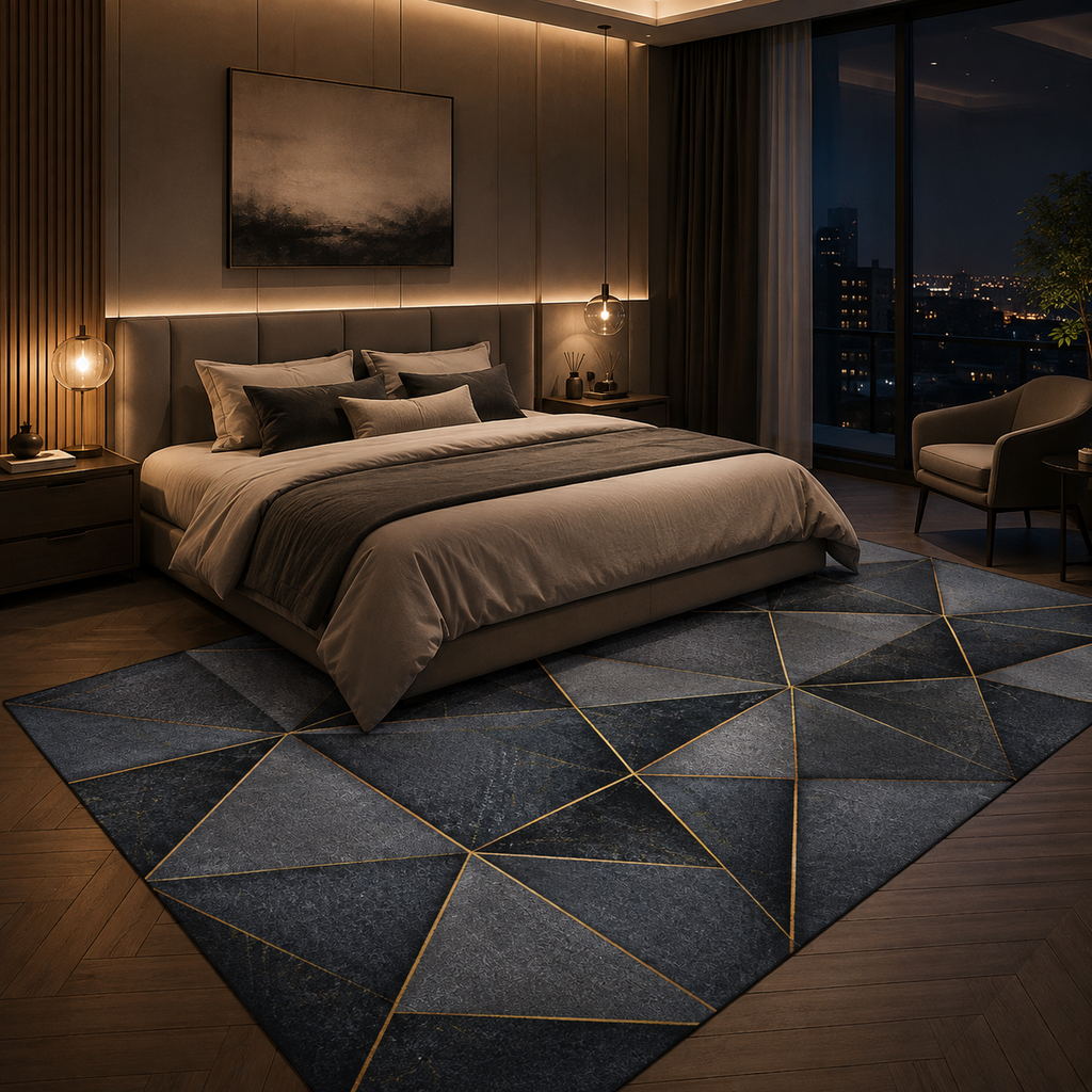 Tapis Géométrique Noir et Or - Noctis