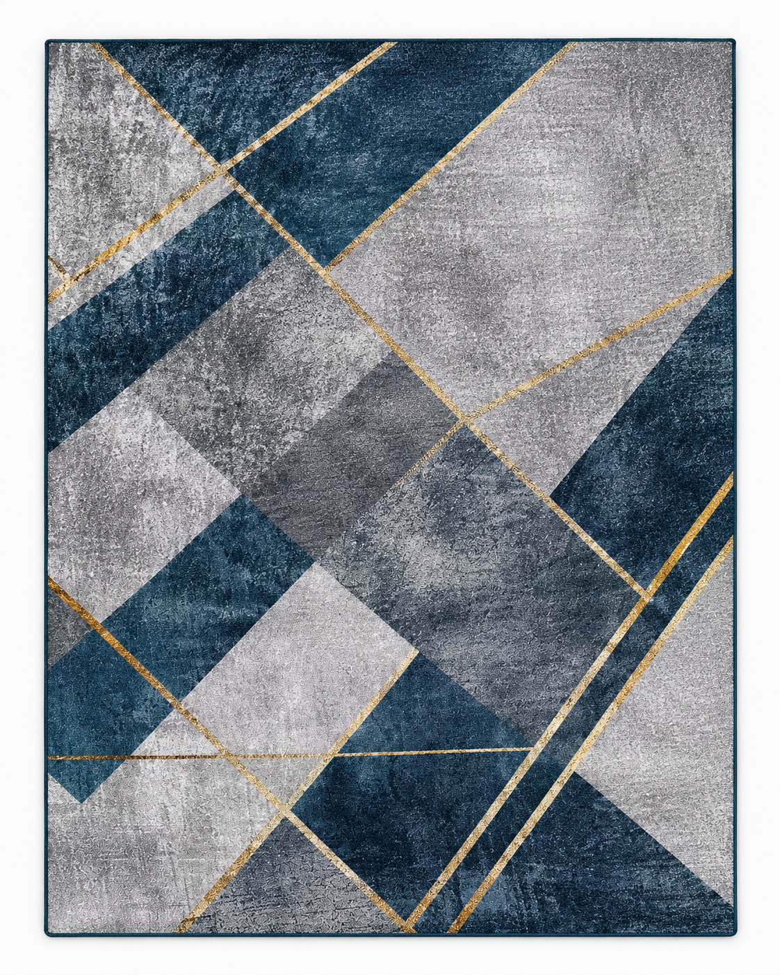 Tapis Géométrique Bleu Ardoise et Or - Azurio