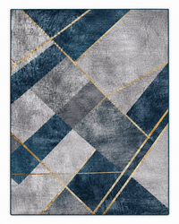 Tapis Géométrique Bleu Ardoise et Or - Azurio