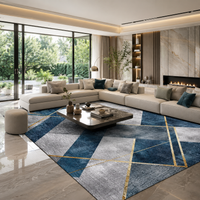 Tapis Géométrique Bleu Ardoise et Or - Azurio