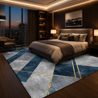 Tapis Géométrique Bleu Ardoise et Or - Azurio