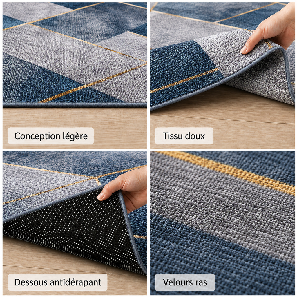 Tapis Géométrique Bleu et Or - Celestia