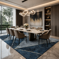Tapis Géométrique Bleu et Or - Saphir