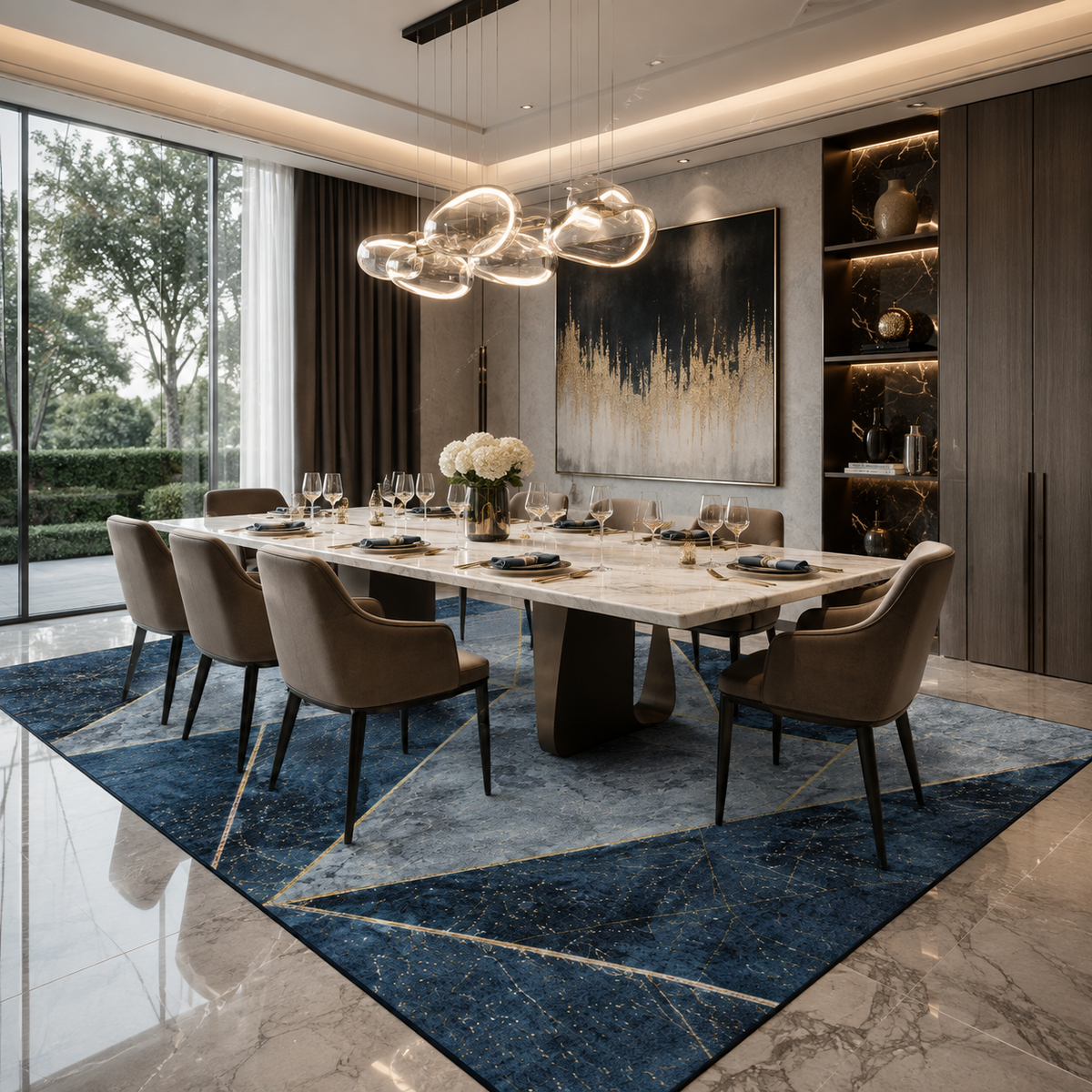 Tapis Géométrique Bleu et Or - Saphir