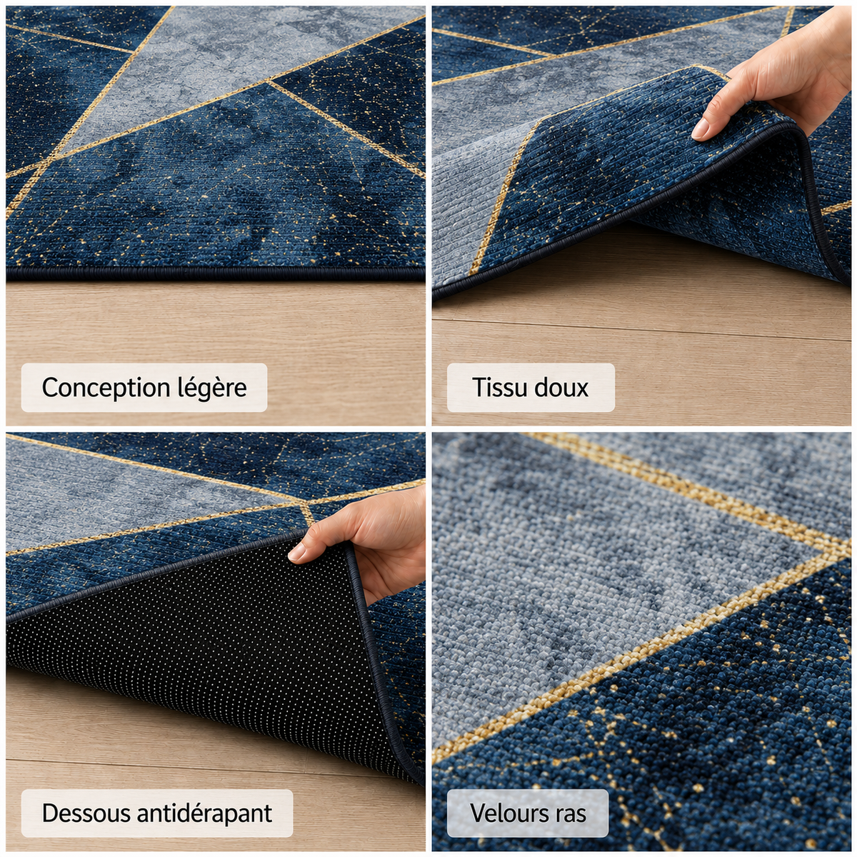 Tapis Géométrique Bleu et Or - Saphir