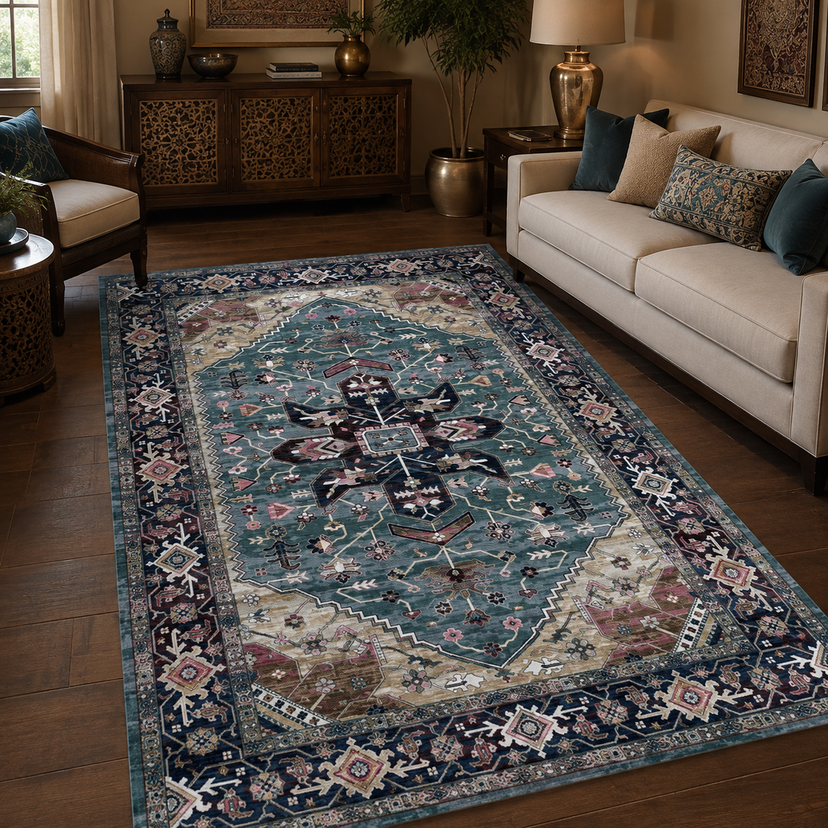 Tapis Oriental Bleu et Vert - Atlas