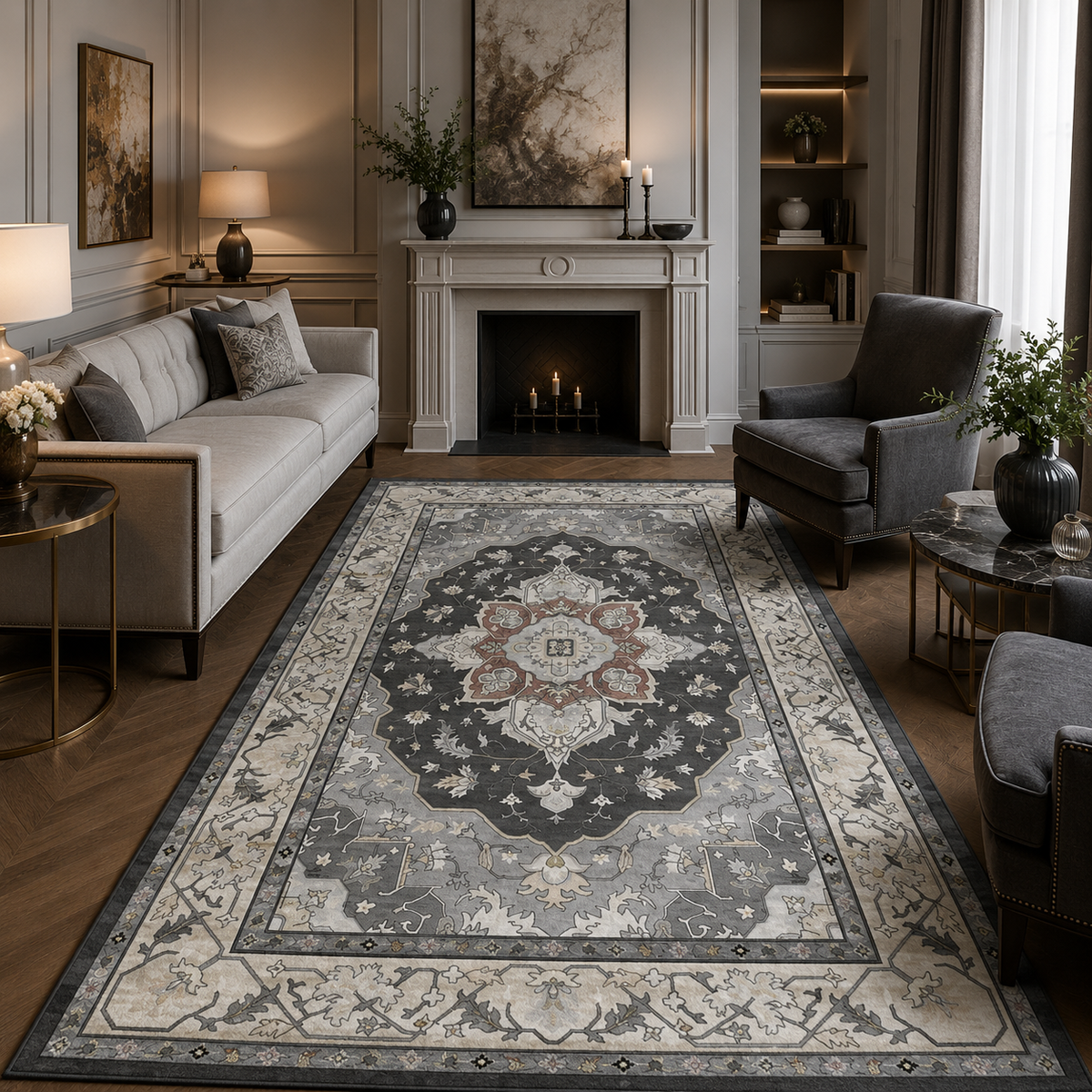 Tapis Oriental Anthracite - Ardoise