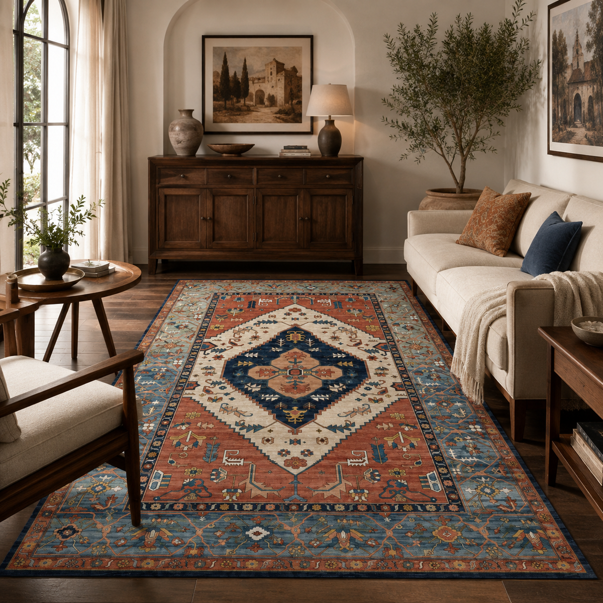 Tapis Oriental Terracotta Bleu - Rayan
