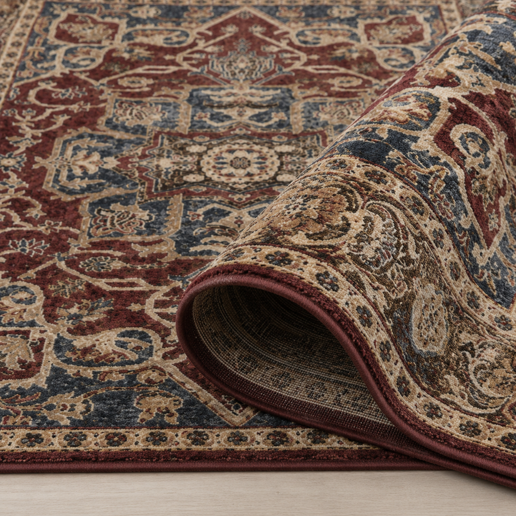 Tapis Oriental Bordeaux et Bleu - Iskandar