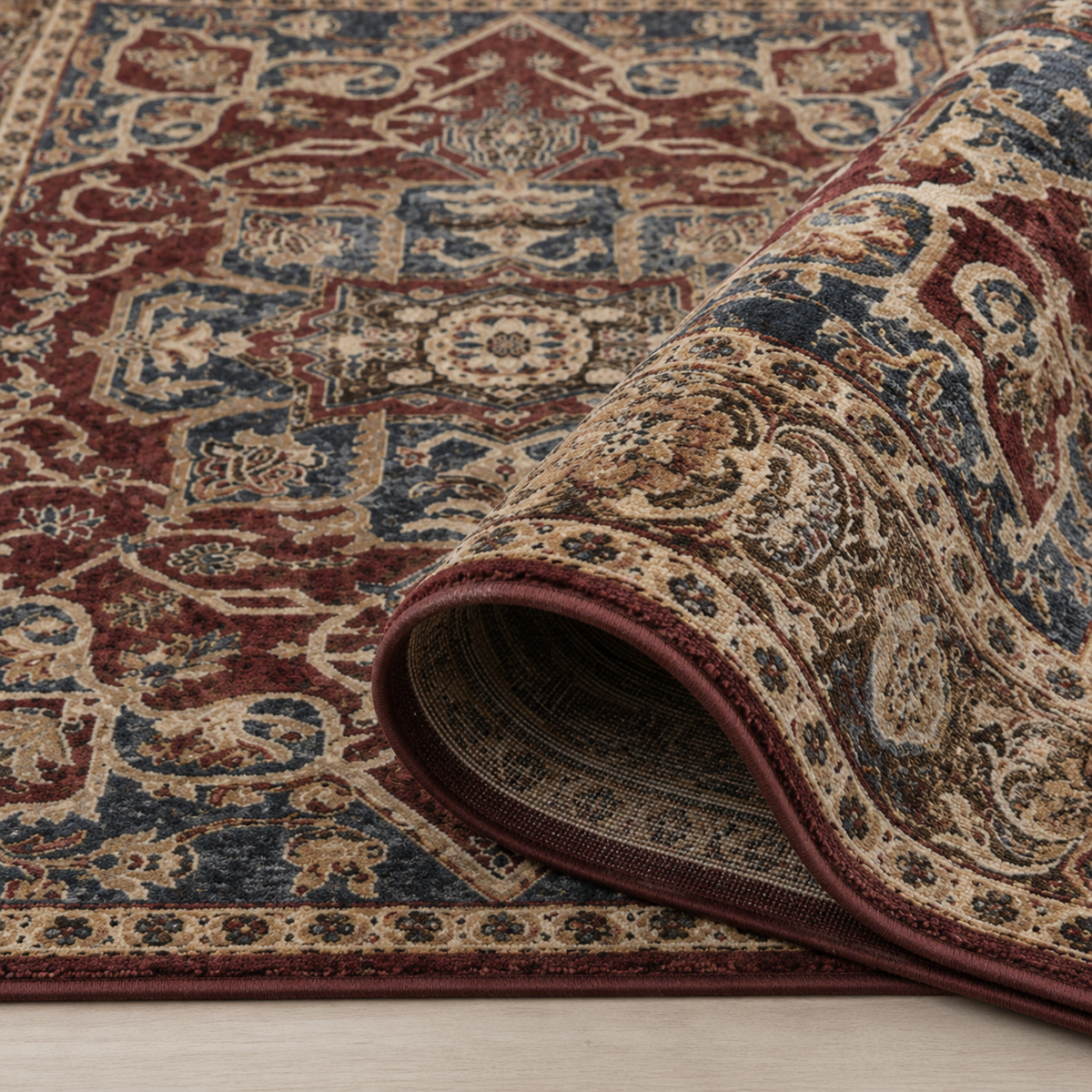 Tapis Oriental Bordeaux et Bleu - Iskandar