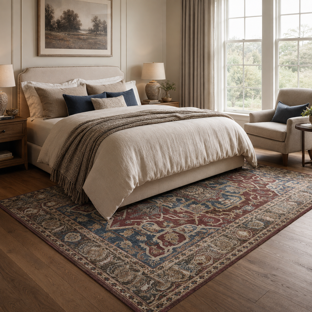 Tapis Oriental Bordeaux et Bleu - Iskandar