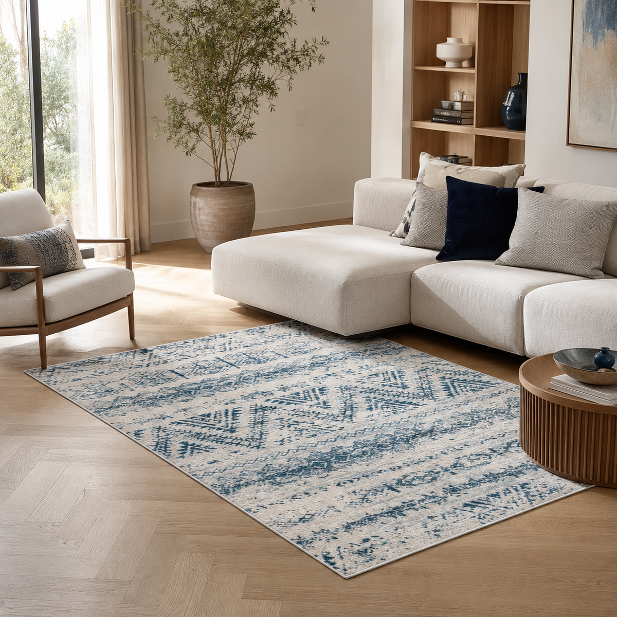 Tapis Berbère Ivoire et Bleu - Essa