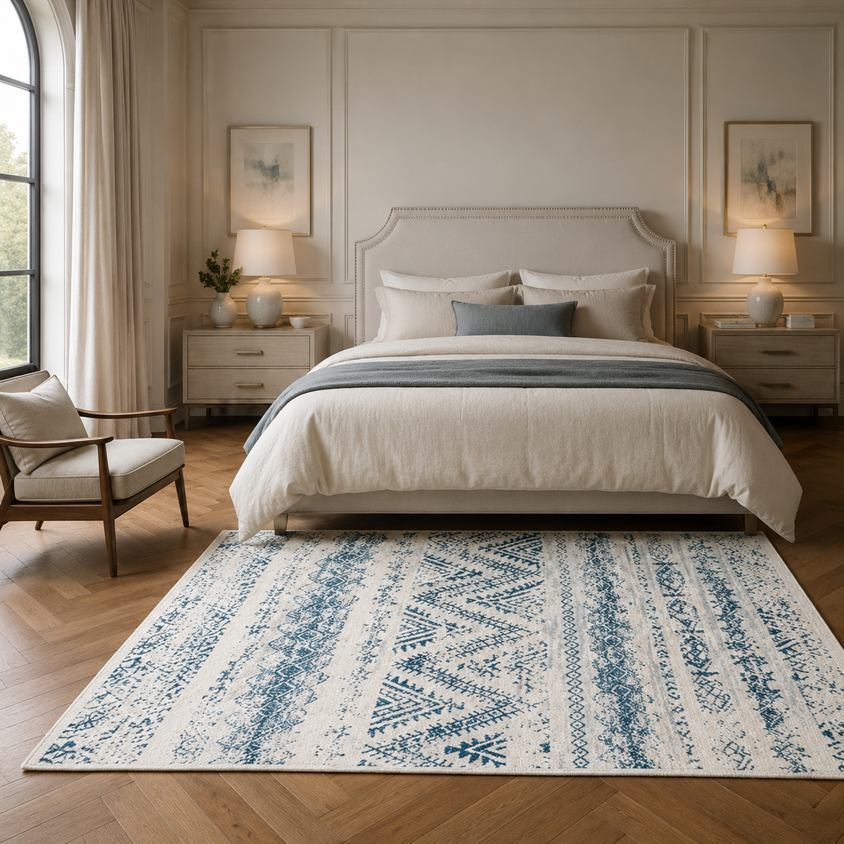 Tapis Berbère Ivoire et Bleu - Essa