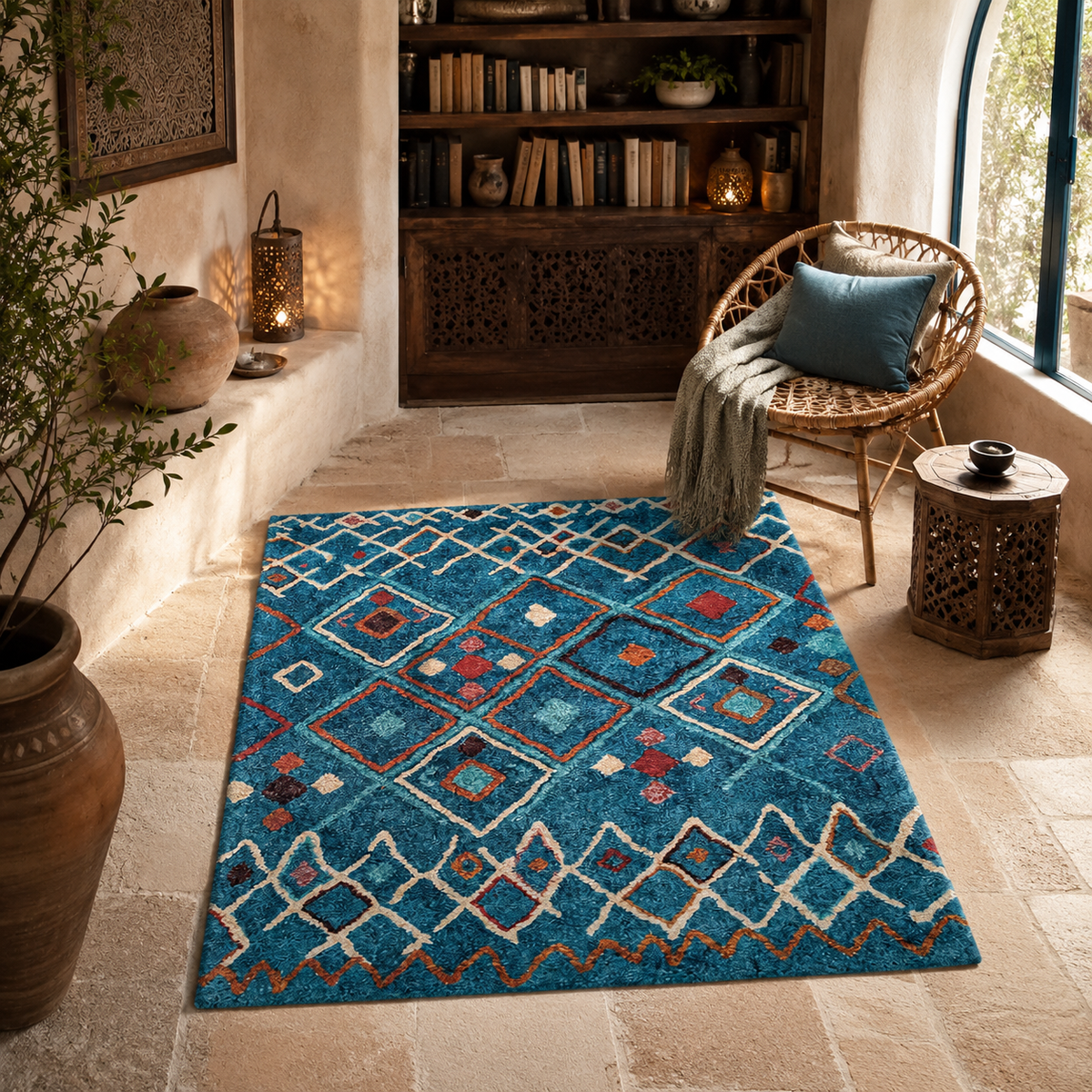 Tapis Berbère Bleu Multicolore - Massa