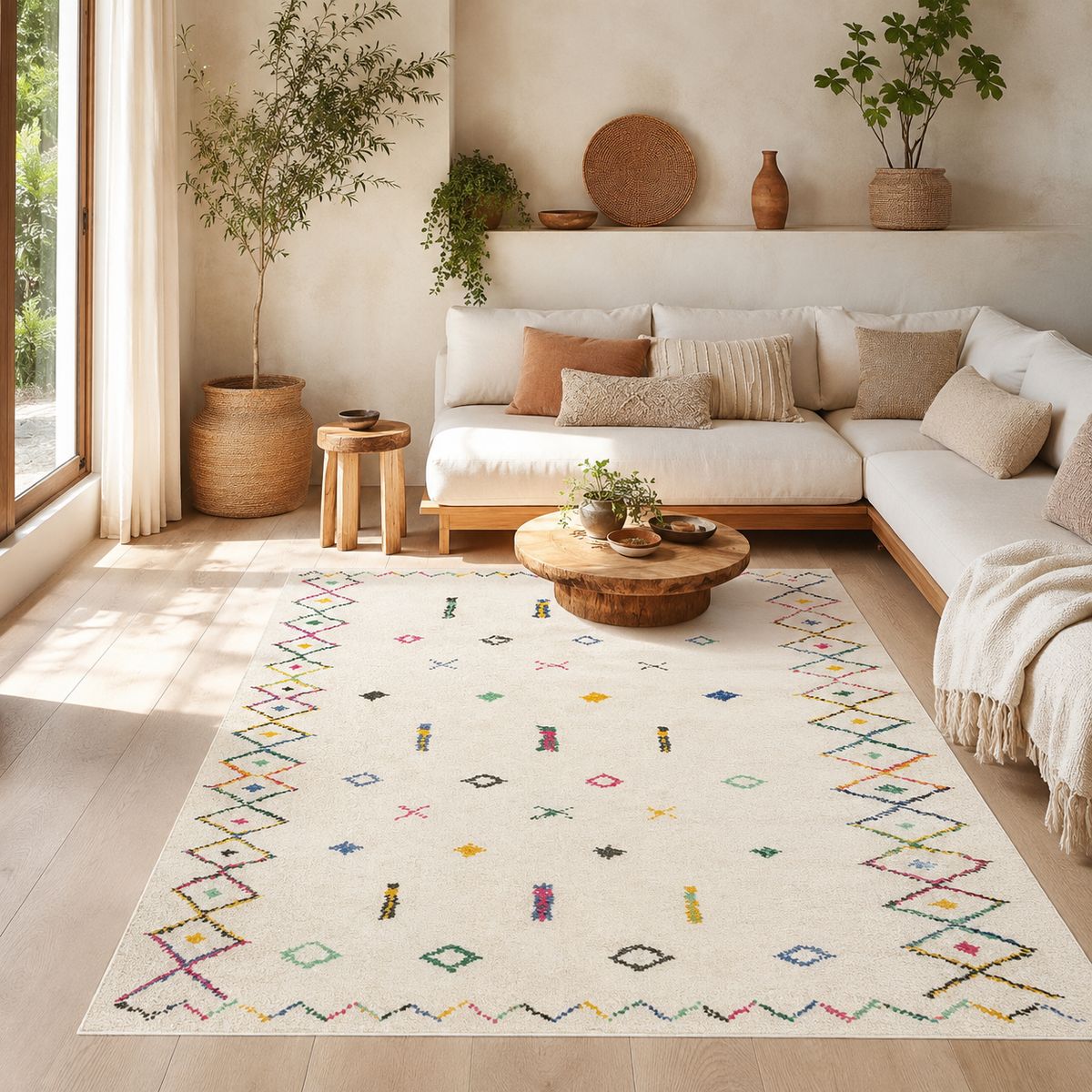 Tapis Berbère Crème Multicolore - Noura