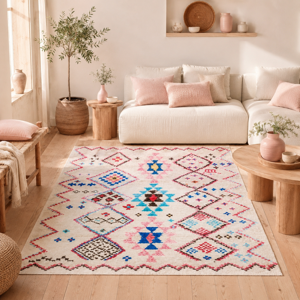 Tapis Berbère Crème Multicolore - Todra
