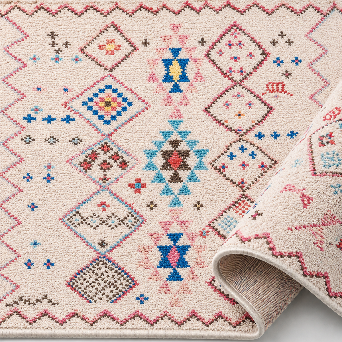 Tapis Berbère Crème Multicolore - Todra