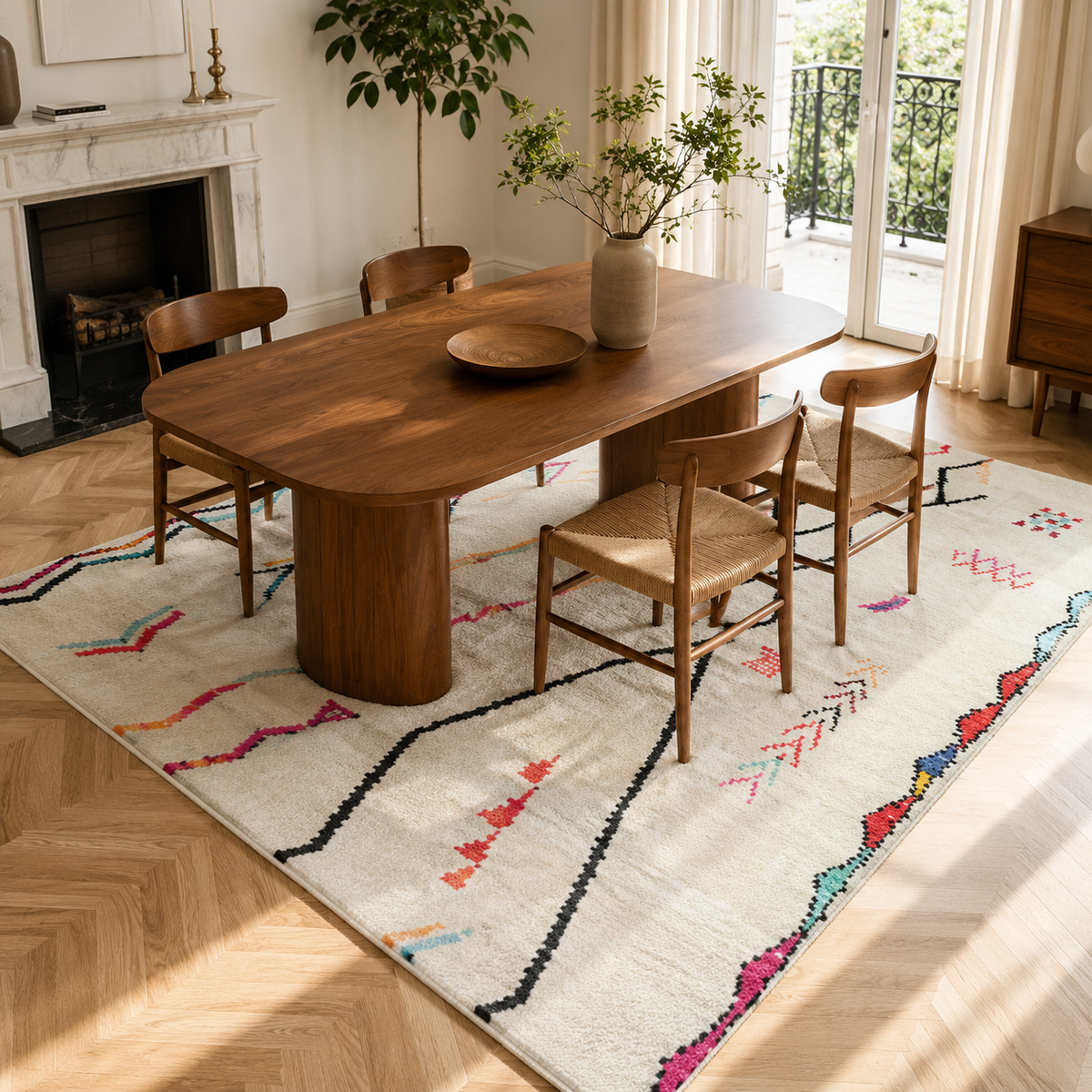 Tapis Berbère Crème Multicolore - Taza