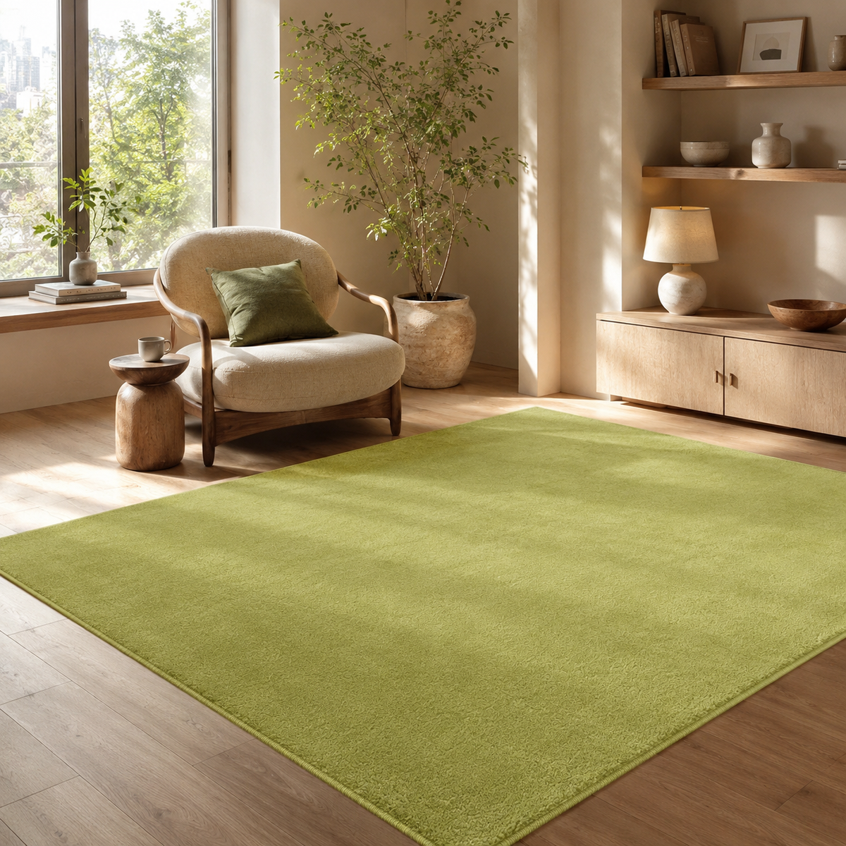 Tapis Uni Vert Olive - Olea