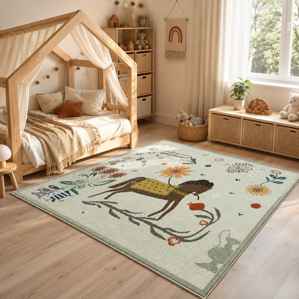 Tapis Enfant Crème et Vert - Yuki