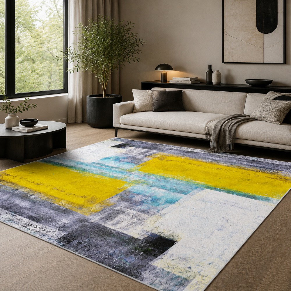 Tapis Moderne Design Jaune et Bleu - Milo