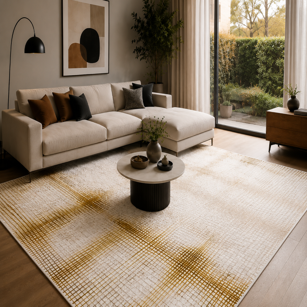 Tapis Moderne Design Ivoire et Or - Aurora