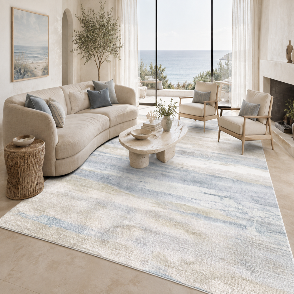 Tapis Moderne Design Bleu ciel et Ivoire - Azur