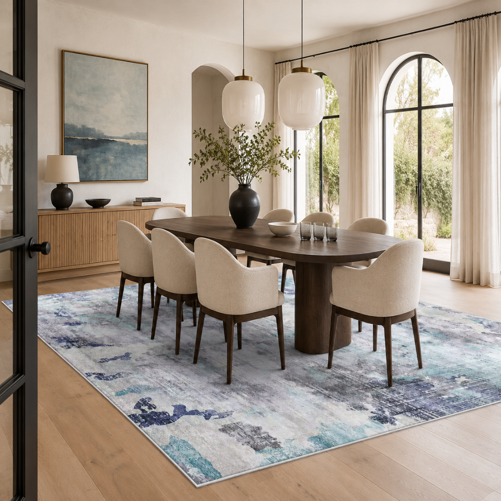 Tapis Moderne Design Gris et Bleu - Boréal