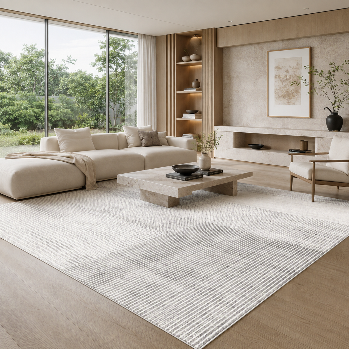 Tapis Modern Design Gris Perle et Blanc - Nébula