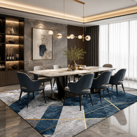 Tapis Géométrique Bleu Ardoise et Or - Azurio
