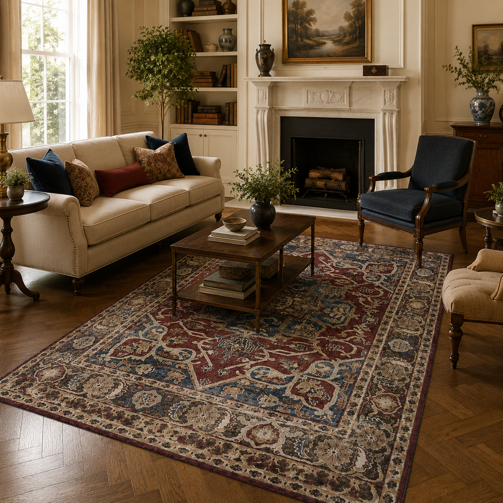 Tapis Oriental Bordeaux et Bleu - Iskandar