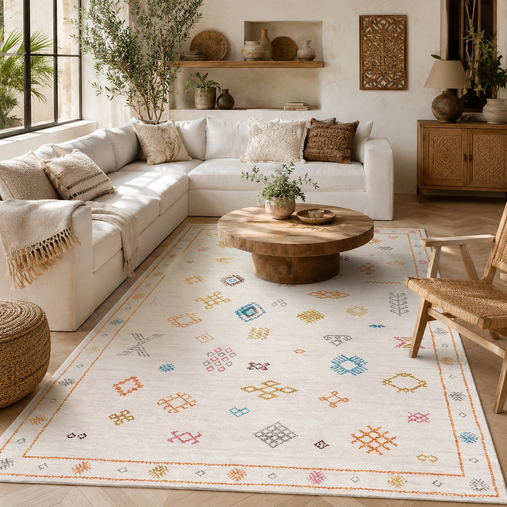 Tapis Berbère Crème Multicolore - Ourika
