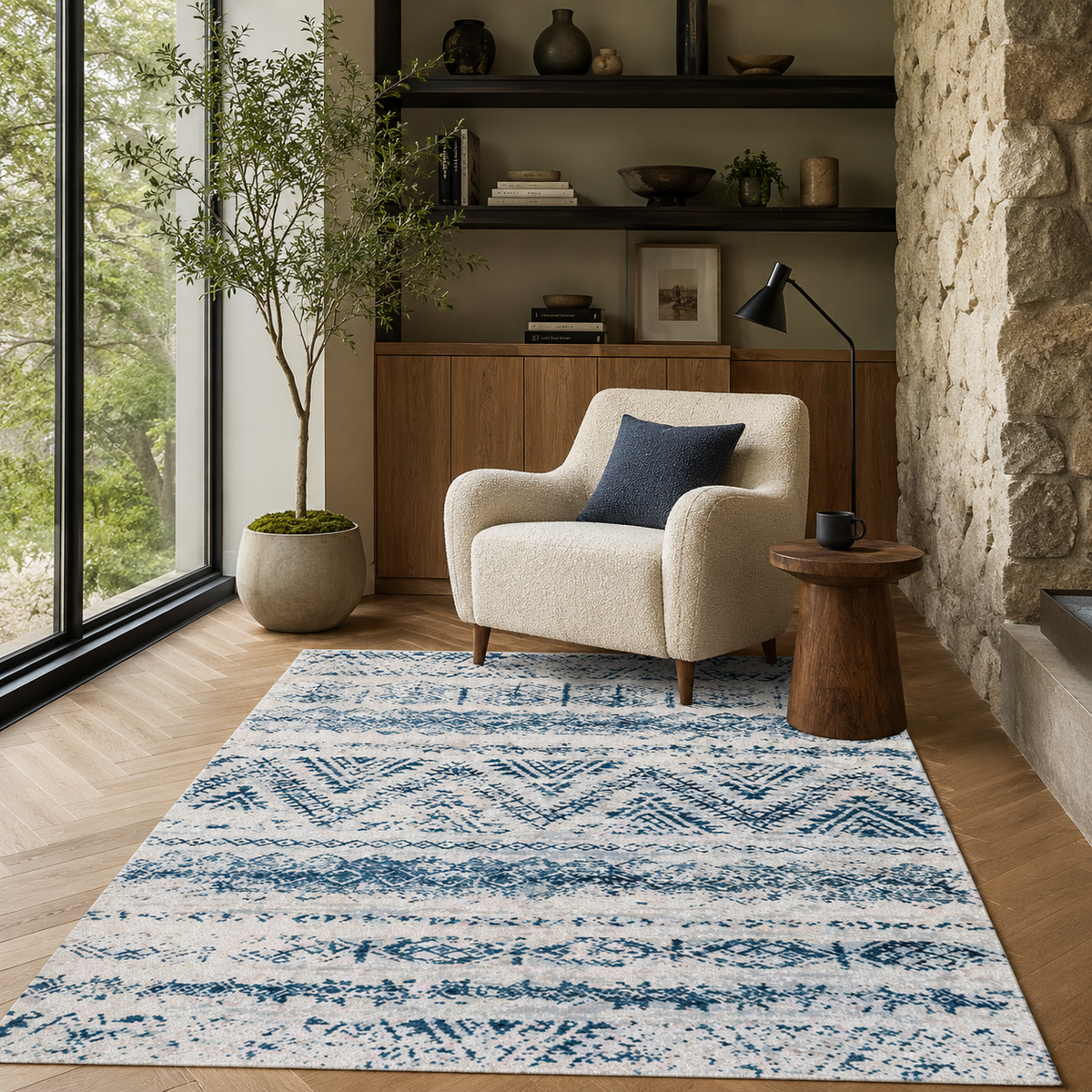 Tapis Berbère Ivoire et Bleu - Essa