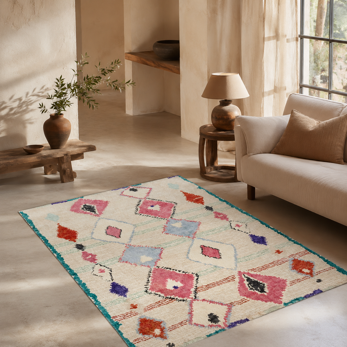 Tapis Berbère Crème Multicolore - Akka