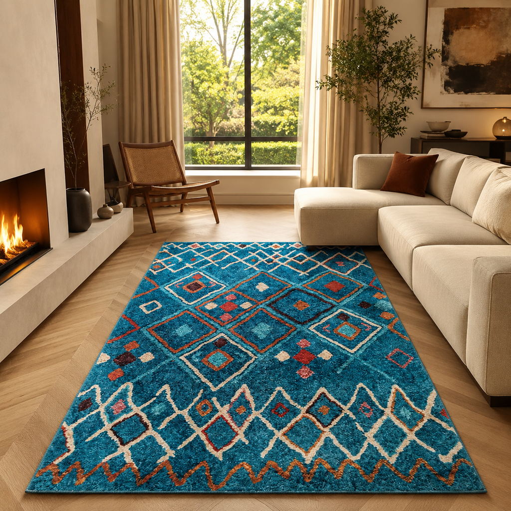 Tapis Berbère Bleu Multicolore - Massa