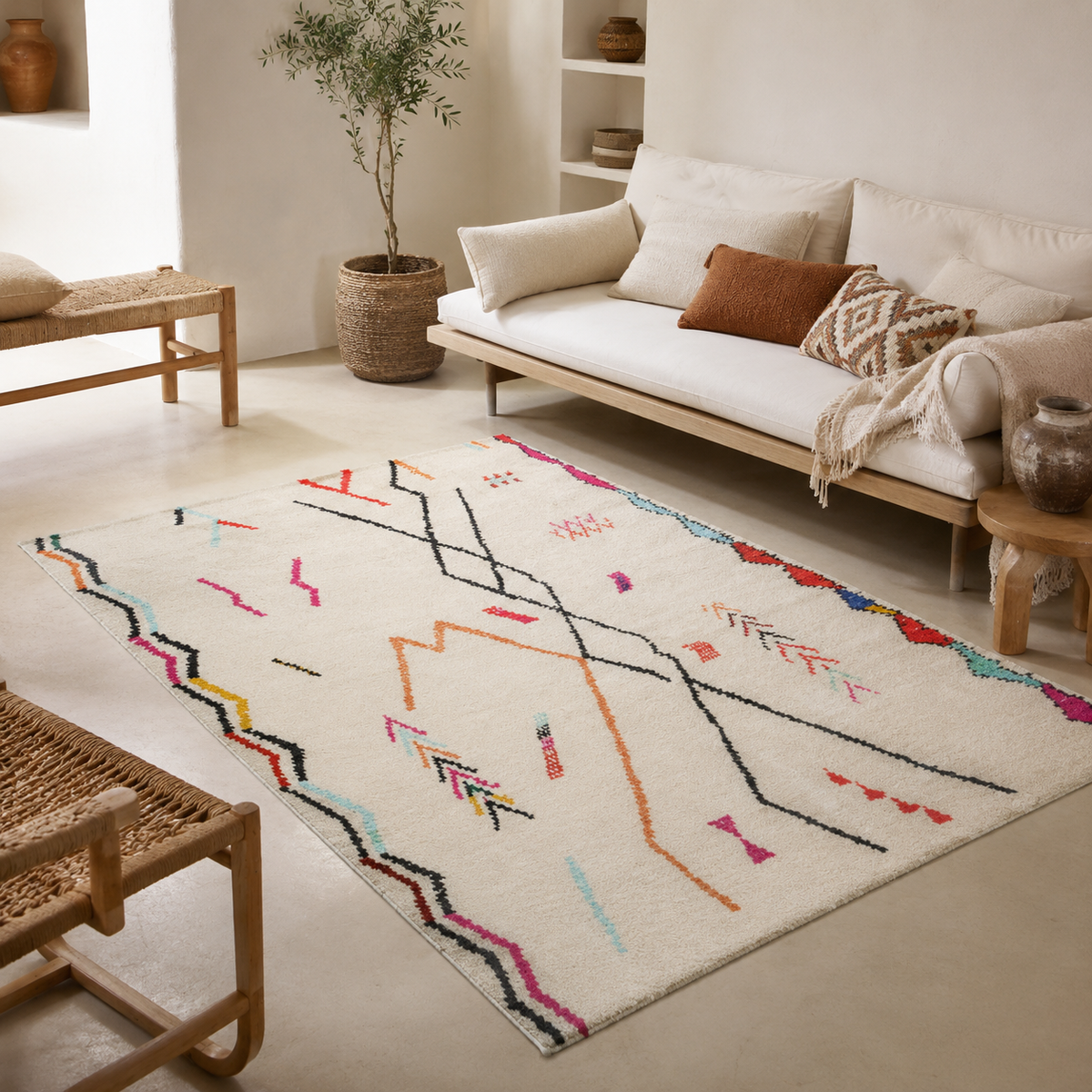 Tapis Berbère Crème Multicolore - Taza
