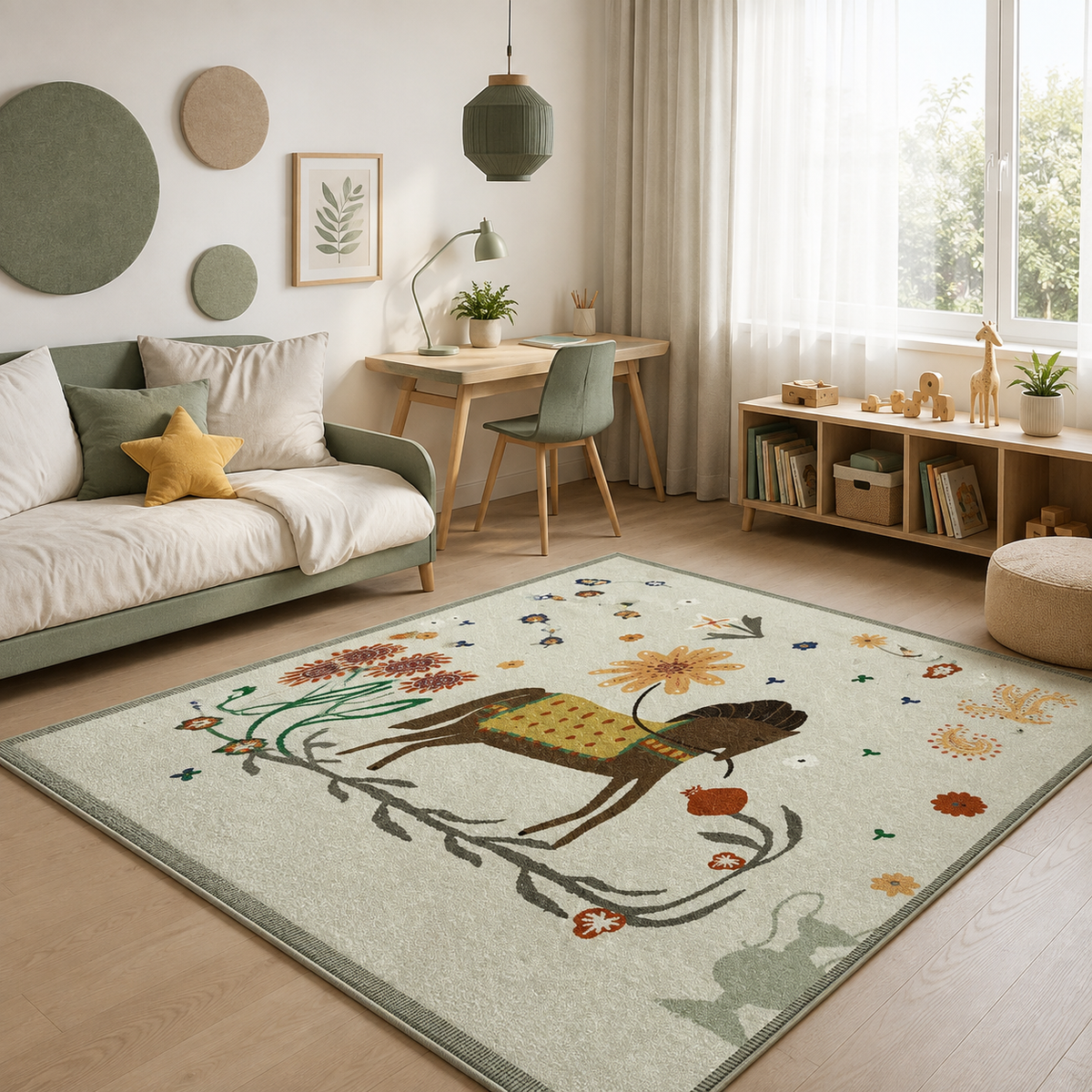 Tapis Enfant Crème et Vert - Yuki